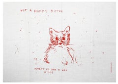 Not a Happy Kitten (Rare Vintage Limited Edition Siebdruck auf Leinen-Teehandtuch)