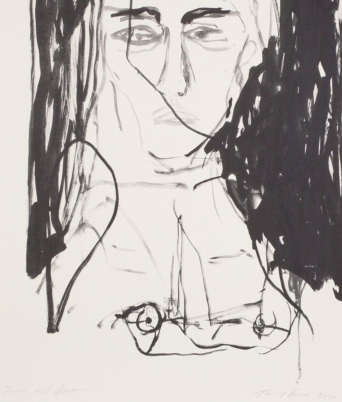 Over and Out - Emin, Contemporary, YBAs, Lithograph, Black, Portrait - Young British Artists (YBA) Print by Tracey Emin
