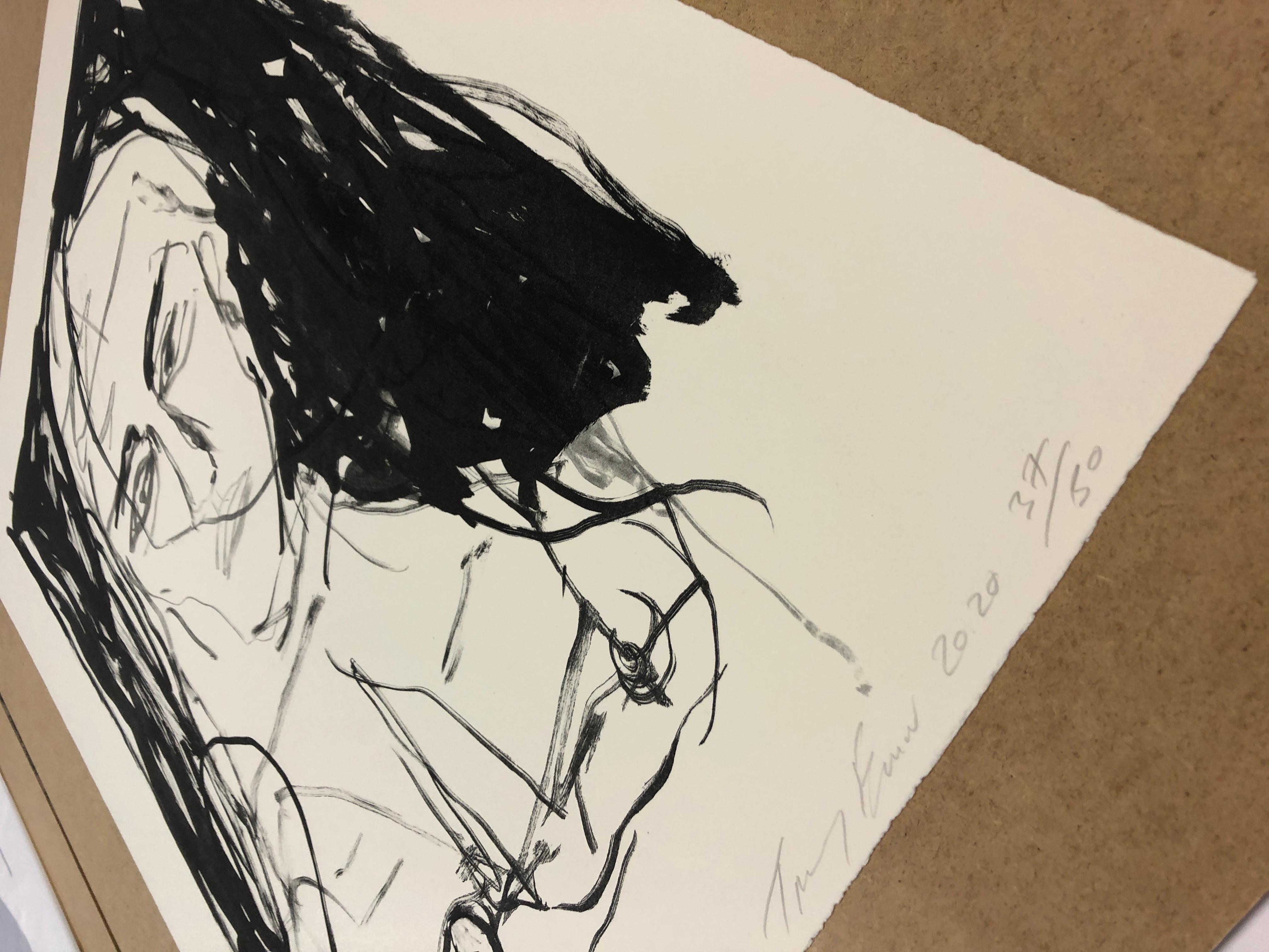 Over and Out - Gray Portrait Print by Tracey Emin