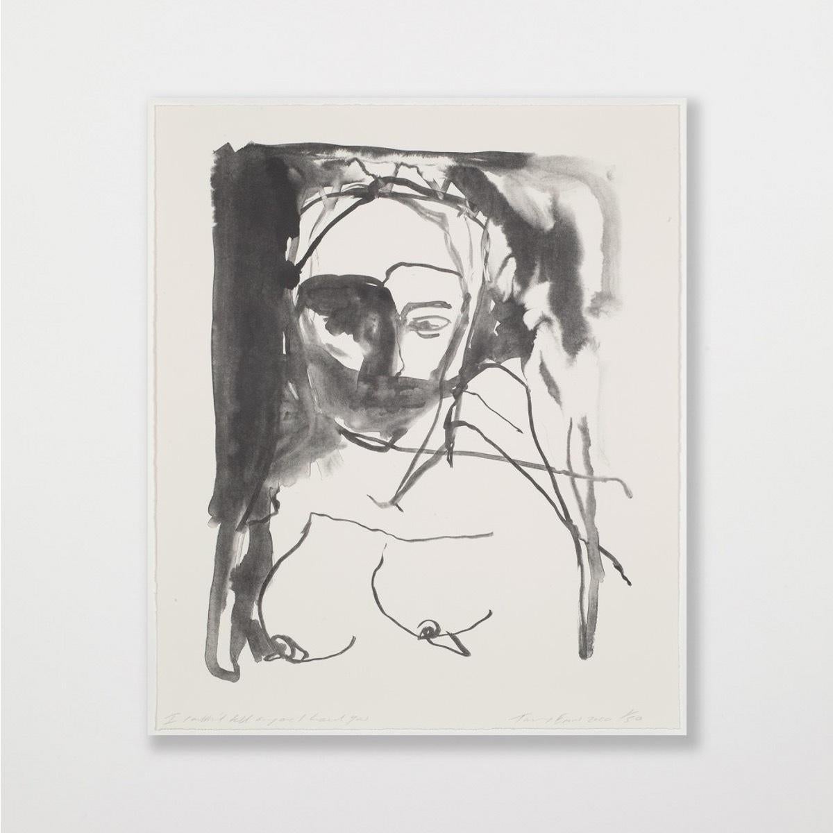 These Feelings Were True -Emin, Contemporary, YBAs, Lithograph, Blue, Portrait - Gray Portrait Print by Tracey Emin
