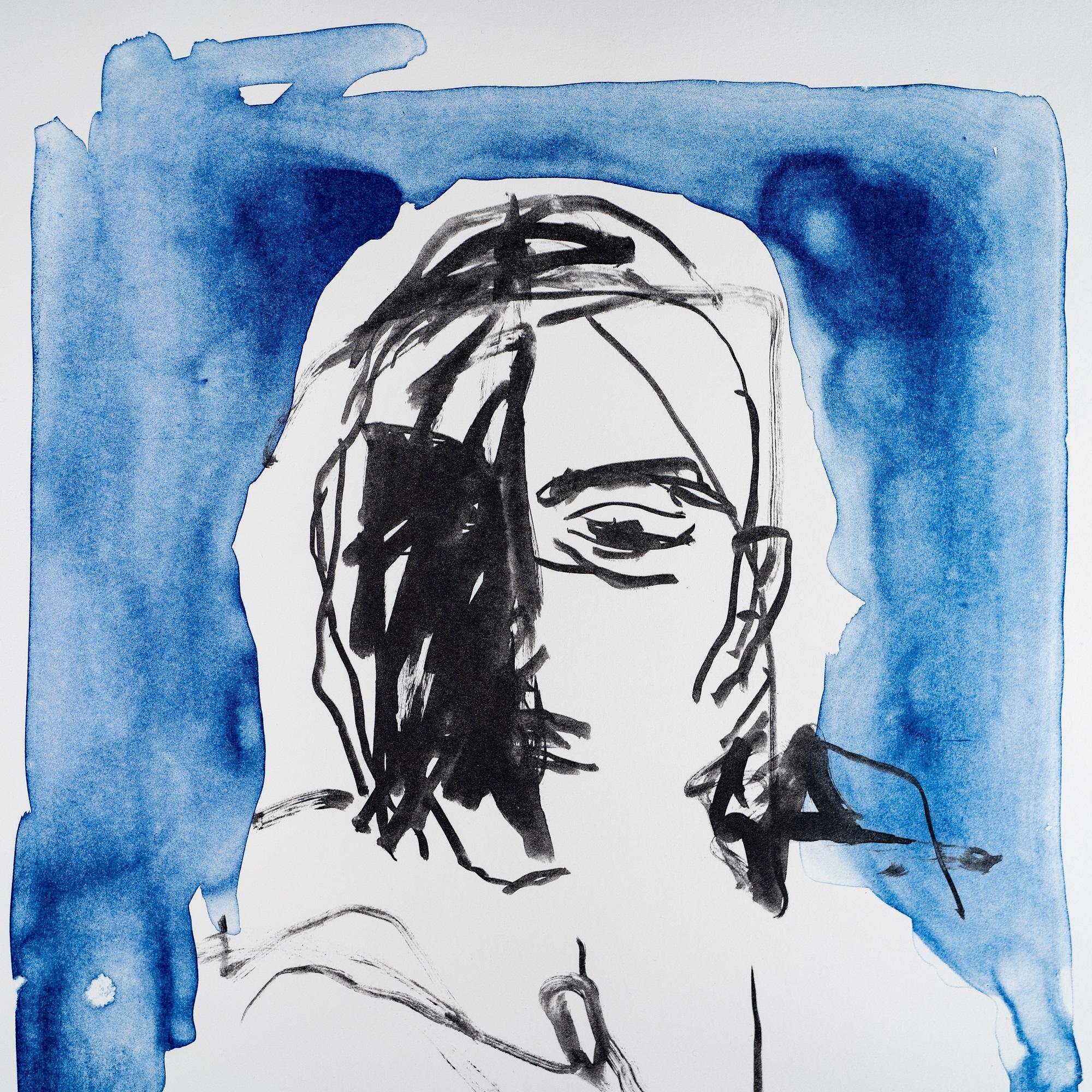 These Feelings Were True - Emin, Contemporary, YBAs, Lithograph, Portrait, Blue - Print by Tracey Emin