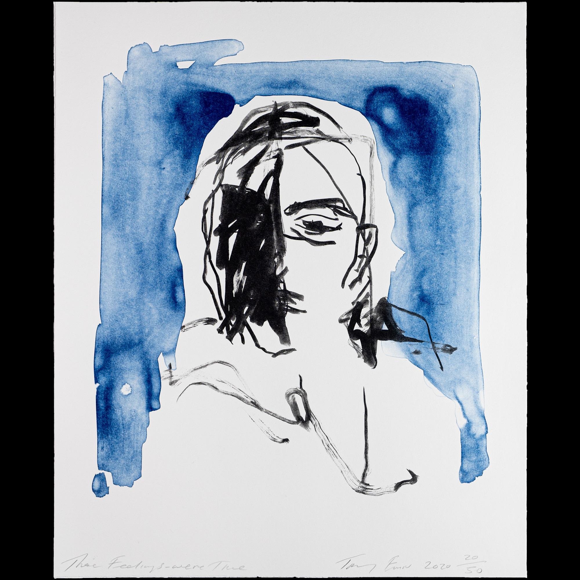 Ces sentiments étaient vrais - Emin, Contemporary, YBAs, Lithographie, Portrait, Bleu