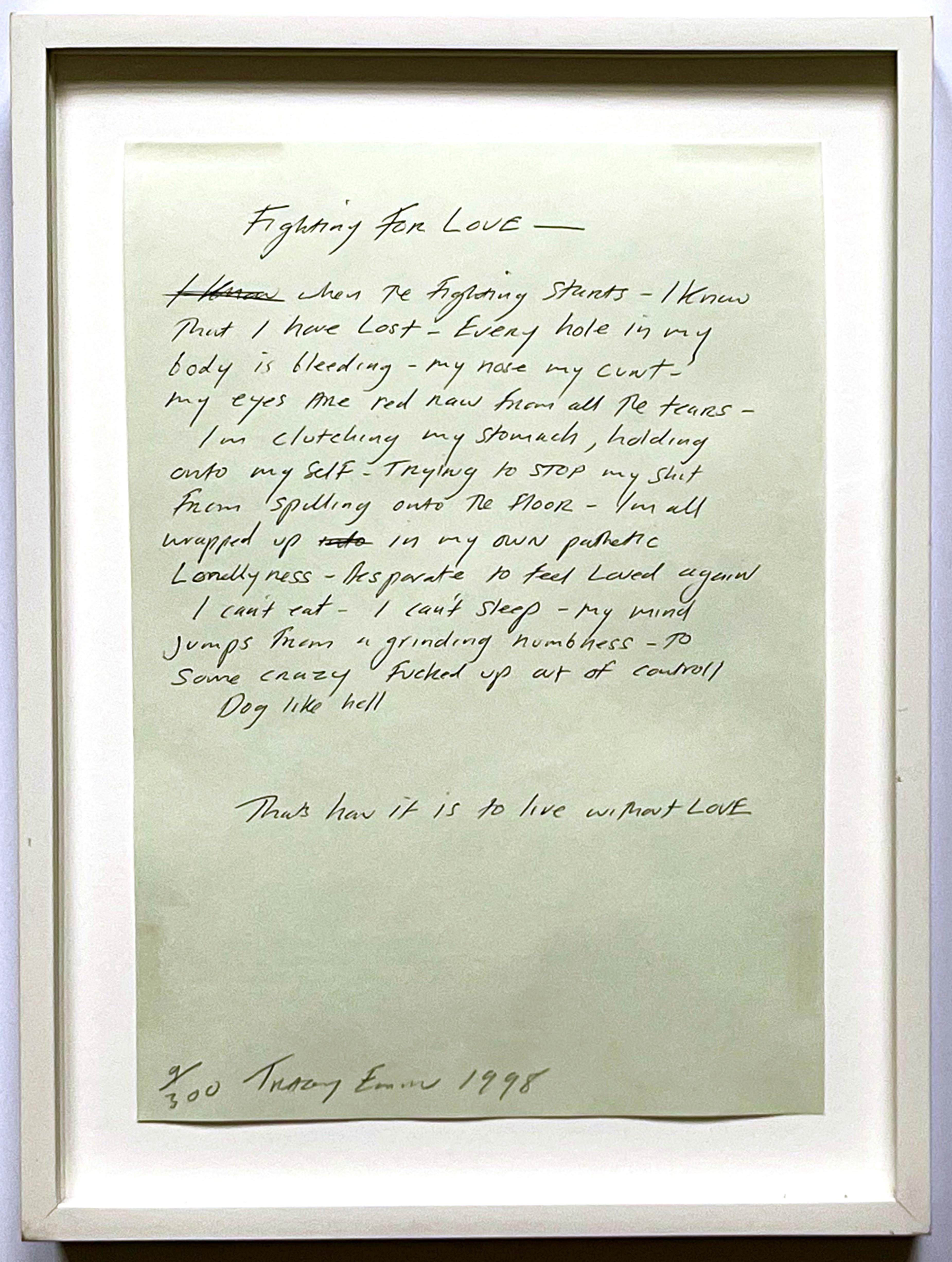 Tracey Emin - Fighting for Love - Lithographie offset ronéotypée, Signée/N, Encadrée
