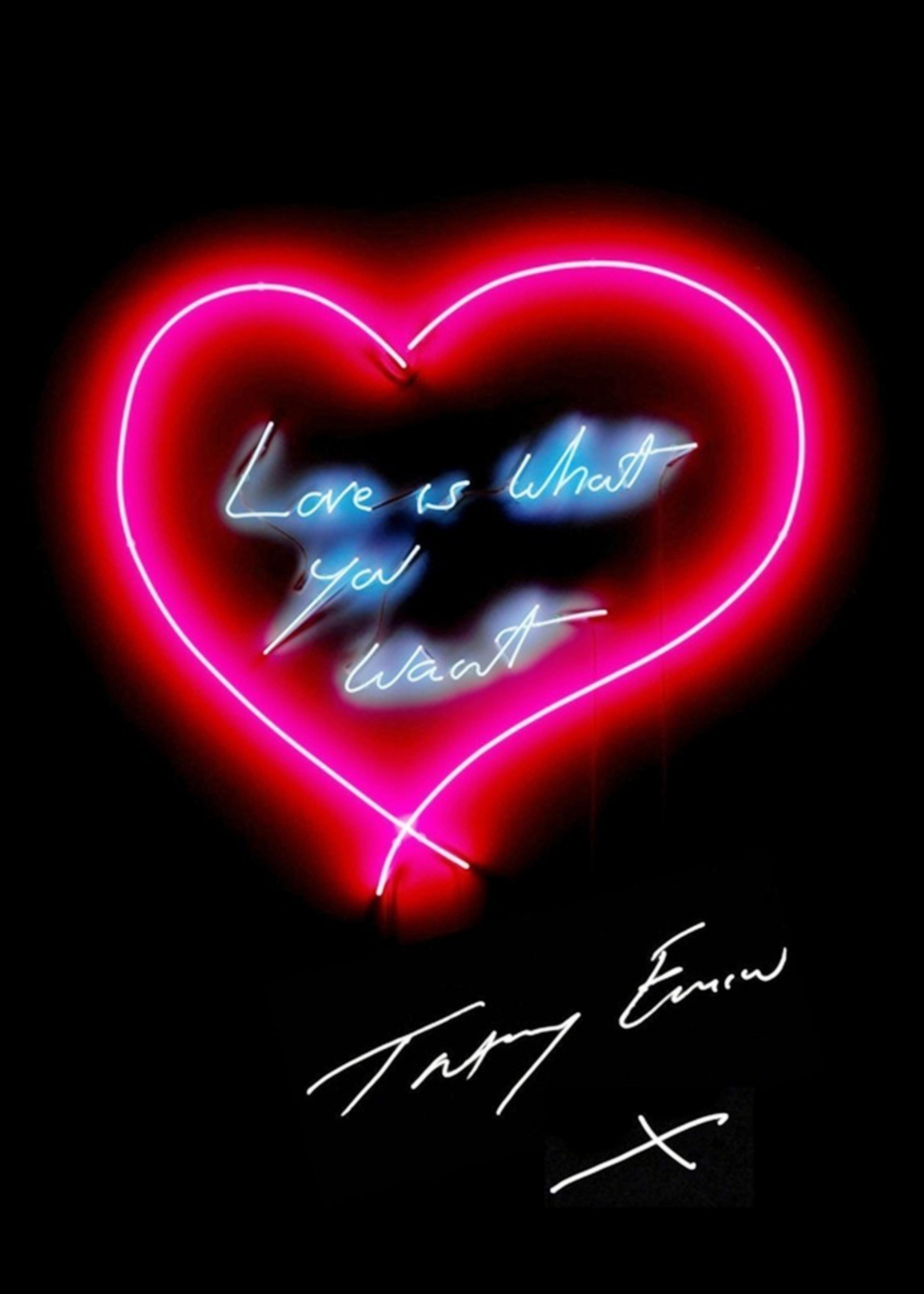 Tracey Emin
El amor es lo que tú quieres, 2015
Papel con acabado de seda de 250 g/m².
Firmado a mano en el anverso por Tracey Emin con rotulador graso/espuma blanca
27 1/2 × 19 7/10 pulgadas
Edición de 500 ejemplares (sin numerar)
Publicado por Emin