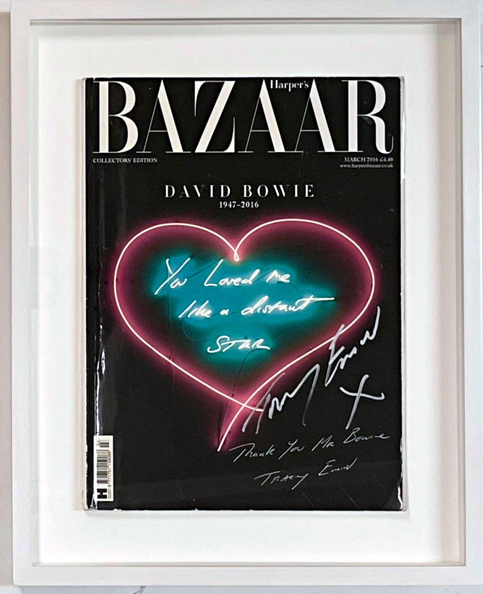 UNIQUELY Hand signed by Tracey Emin Bazaar magazine cover for David Bowie Framed
