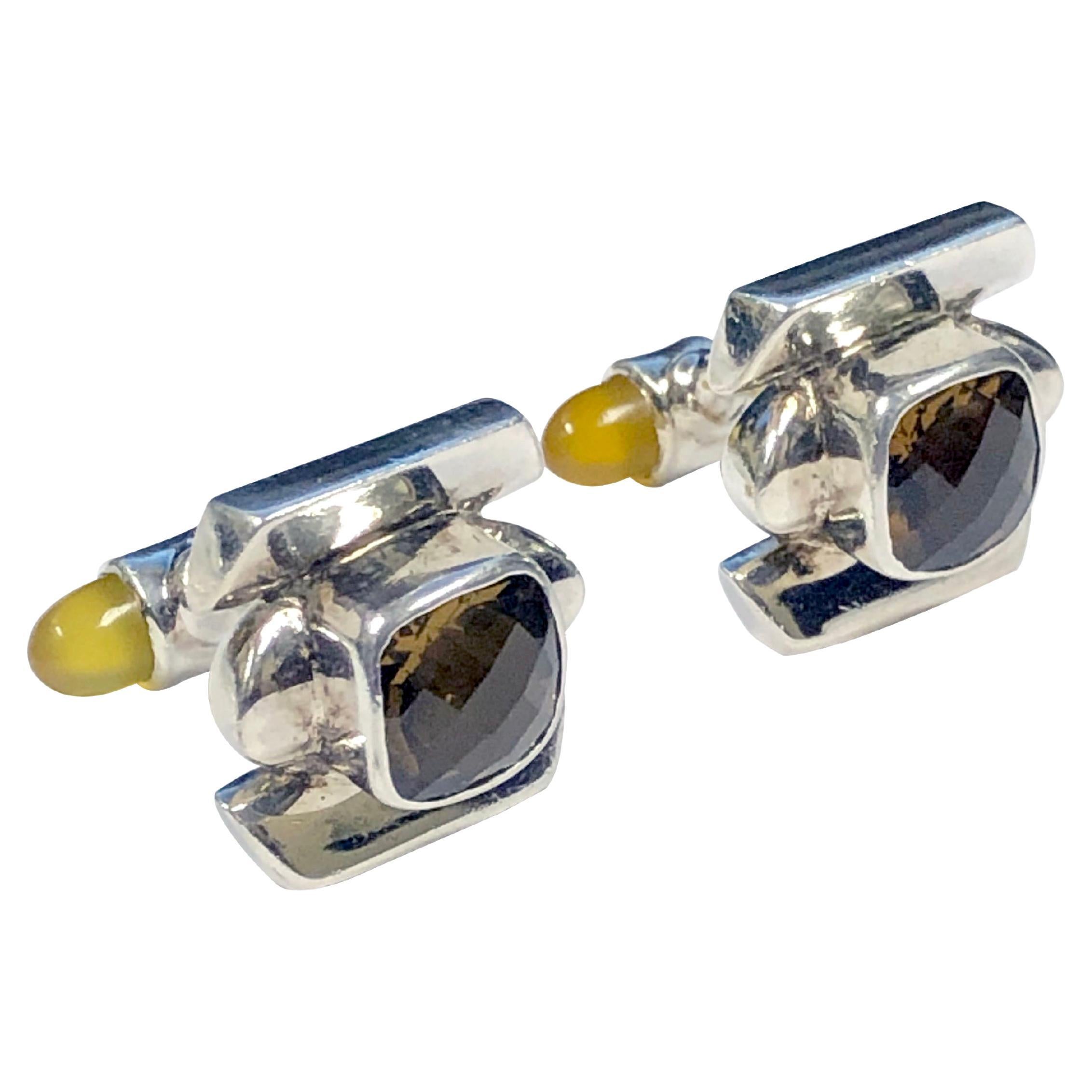 Tracey Mayer Sterling Silver and Citrine Cufflinks For Sale