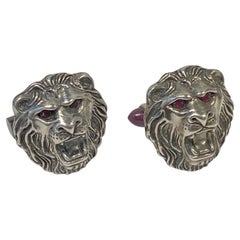 Tracey Mayer Sterling Silver and Ruby Lion Cufflinks