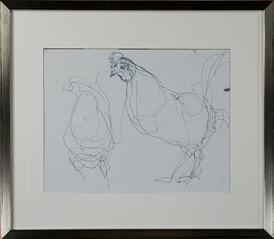 « Rooster », dessin à l'encre double face par Tracey Padron en vente 1