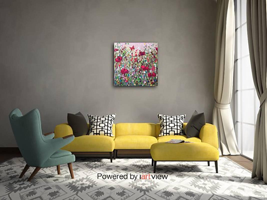 In the Grasses, Original, Acyrlic on Canvas, Flowers, Interior, Red poppies. - Contemporary Painting by Tracey Thornton