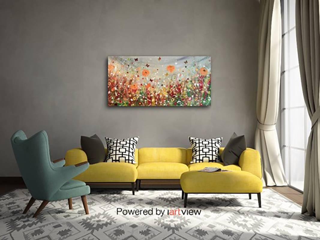 Summer Storm, Original, Acrylic, Mixed Media, Landscape, 2D Butterfly, Signed. - Painting by Tracey Thornton