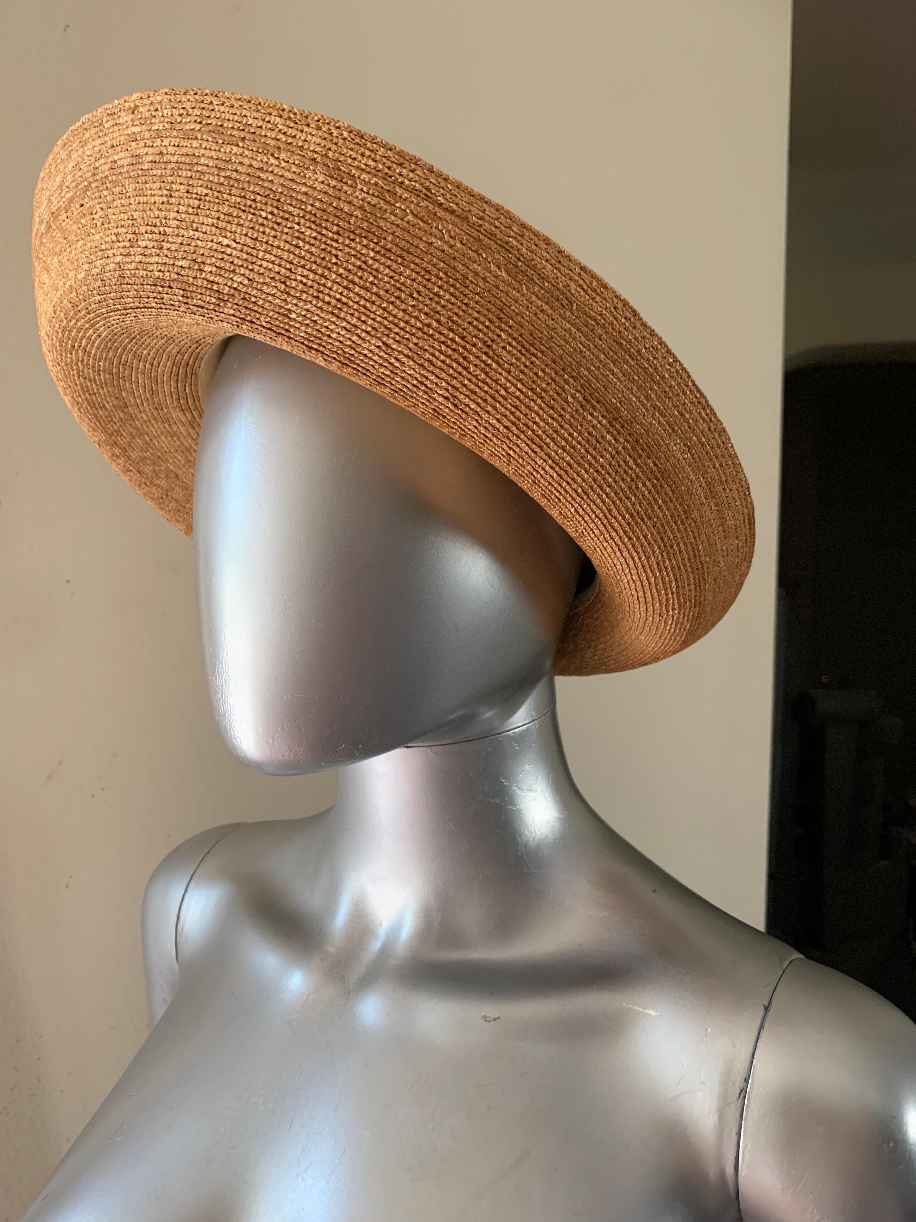 Brown Tracey Tooker Straw Boater Hat with Black Grosgrain Bow NWOT For Sale