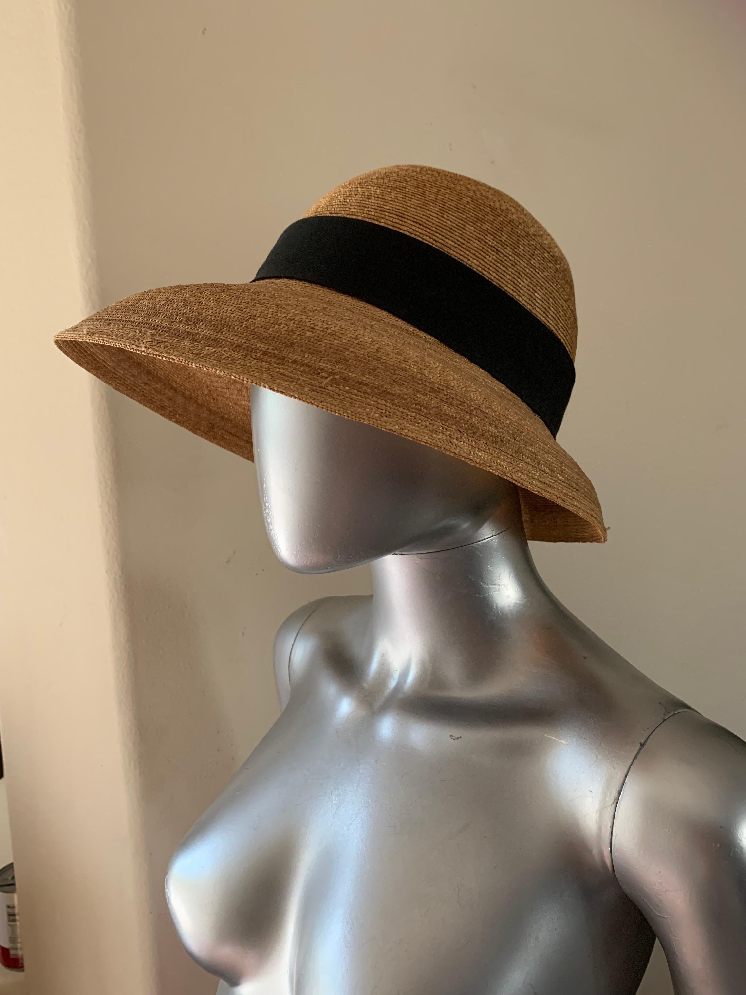 Women's Tracey Tooker Straw Boater Hat with Black Grosgrain Bow NWOT For Sale