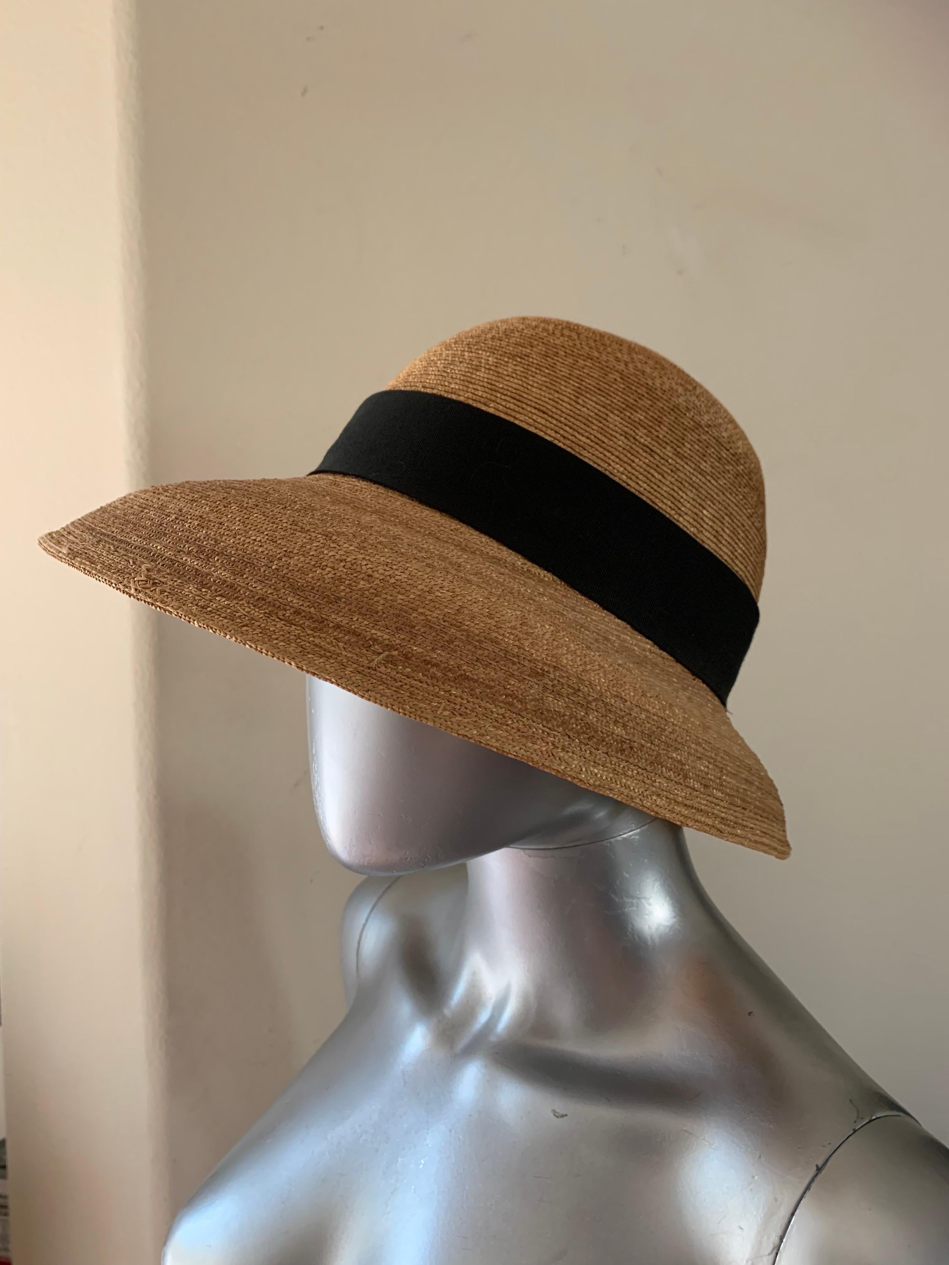 Tracey Tooker Straw Boater Hat with Black Grosgrain Bow NWOT For Sale 1