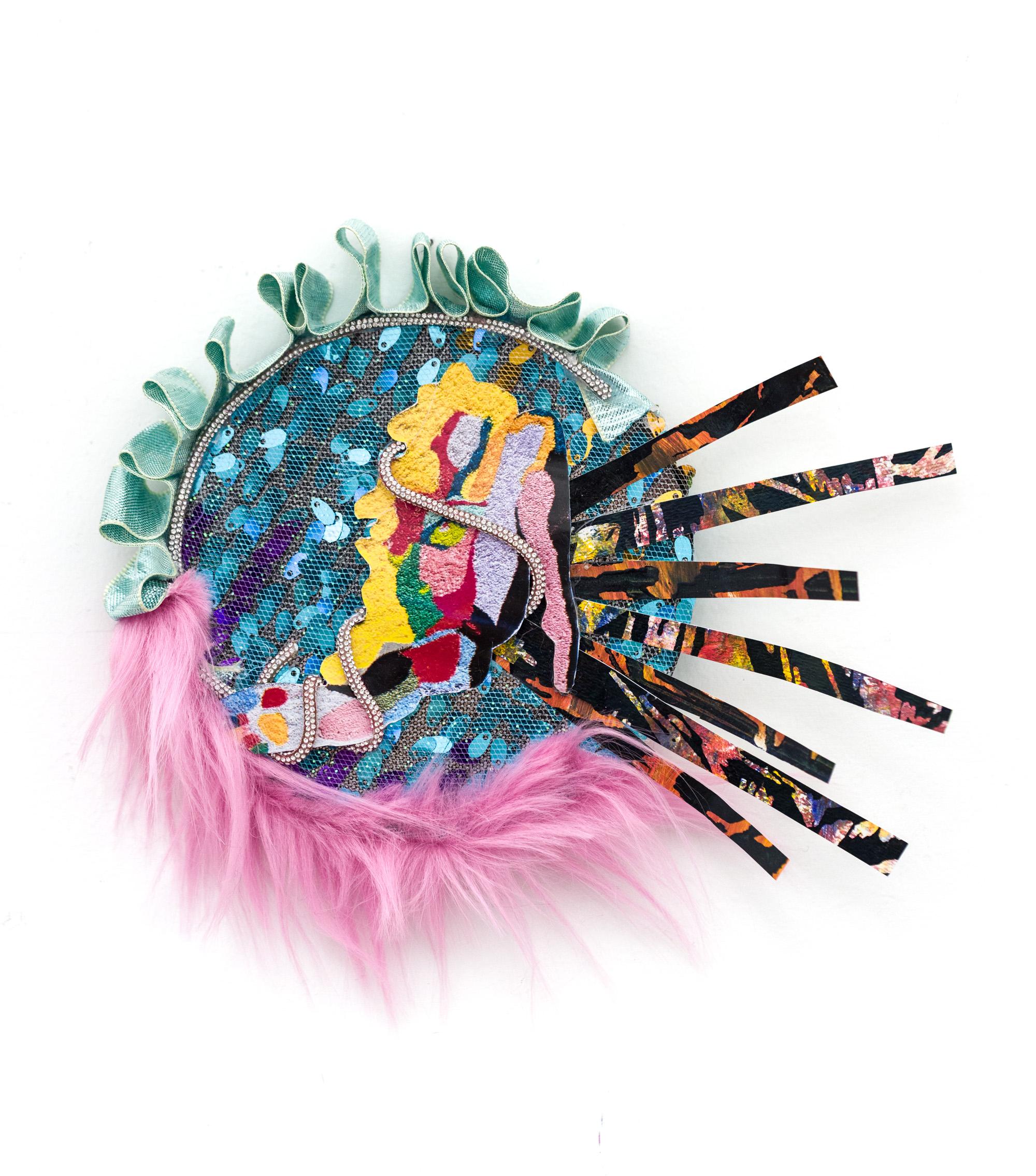 Traci Johnson Abstract Sculpture - "An Angel through Looking Glass", Colorful Mixed Media Wall-Hanging Sculpture