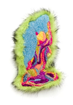 "I Pray You Haven't Changed", Yarn, Fabric and Faux Fur Colorful Sculpture