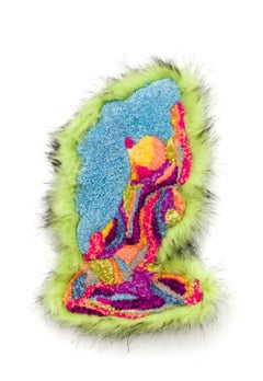 "I Pray You Haven't Changed", Yarn, Fabric and Faux Fur Colorful Sculpture