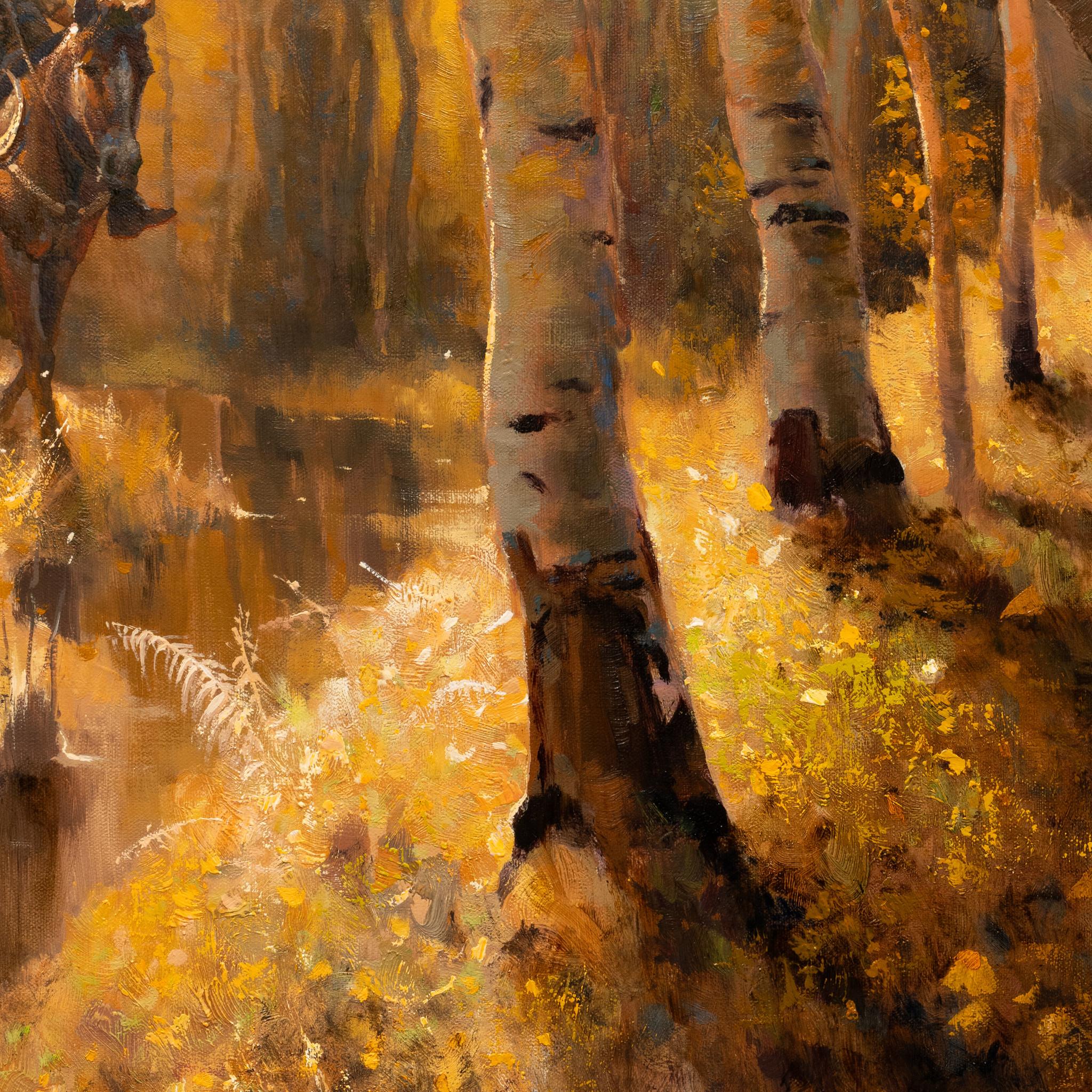 Spurensuche durch den Aspen von Greg Parker. Öl auf Leinwand. Ungerahmt. 40