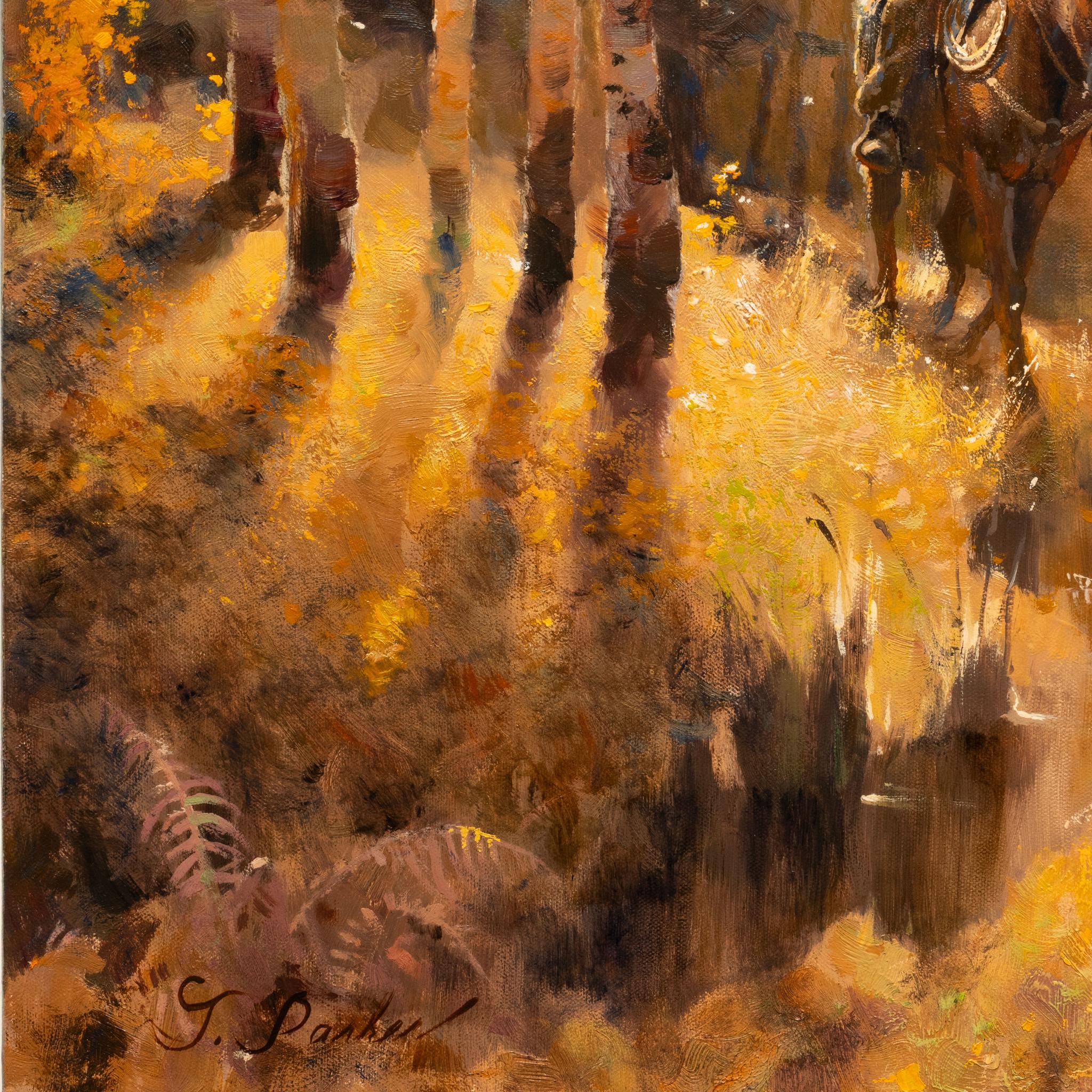 Tracking Through the Aspen, Original-Ölgemälde von Greg Parker (amerikanisch) im Angebot