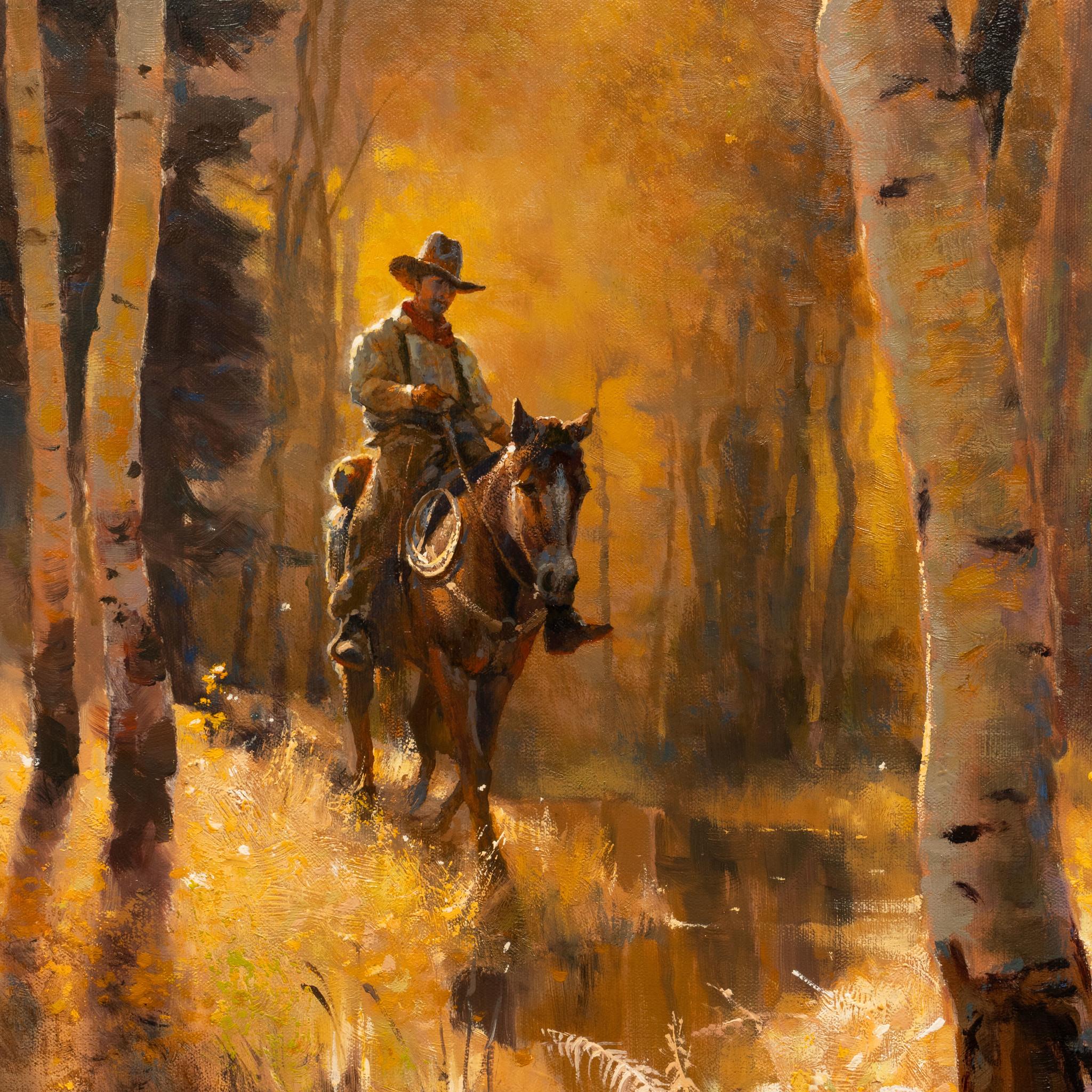 Tracking Through the Aspen, Original-Ölgemälde von Greg Parker (Handbemalt) im Angebot