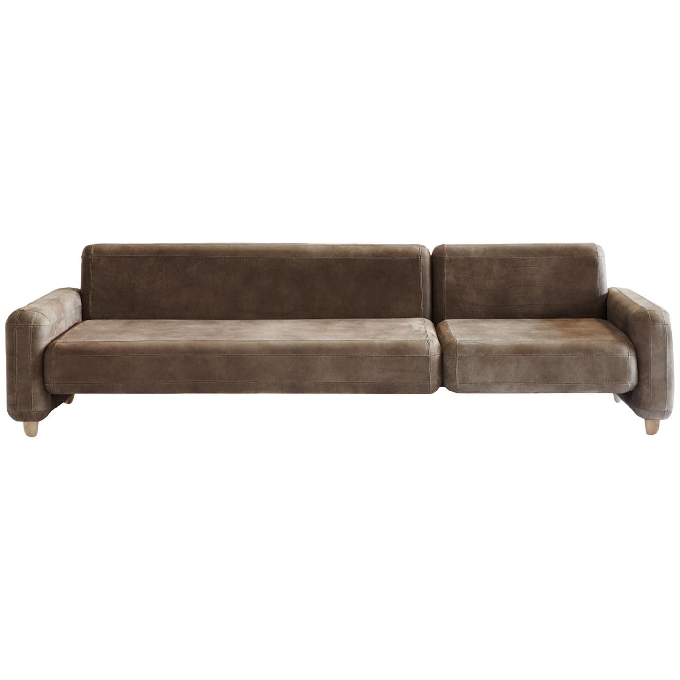 Traco Gray Leather Sofa by Paolo Capello For Sale