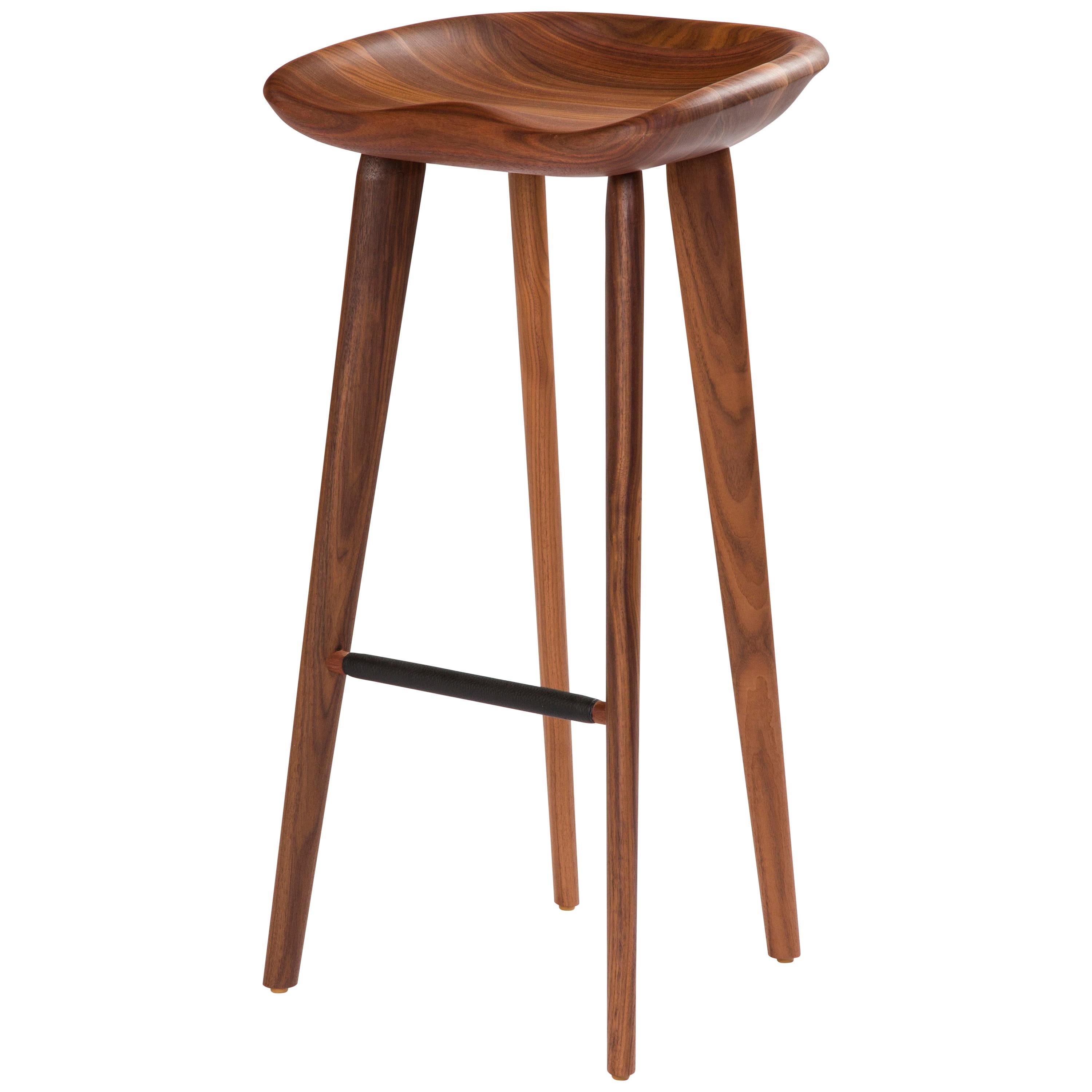 For Sale: Brown (Wood Walnut Natural) Tractor Bar Stool in Carved, Solid Wood by Craig Bassam