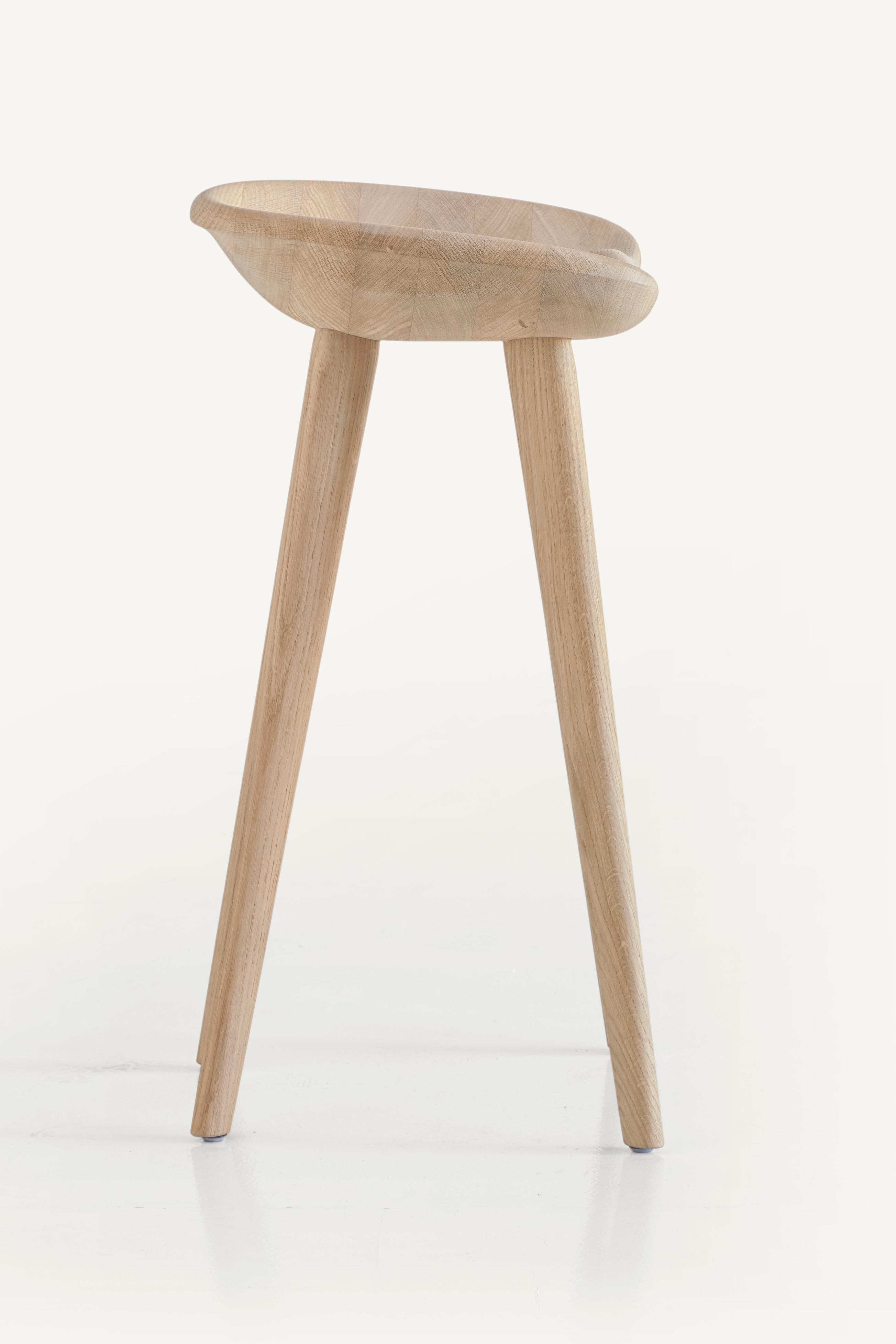 For Sale: Brown (Wood White Oak Raw Effect) Tractor Counter Stool in Carved, Solid Wood by Craig Bassam 4