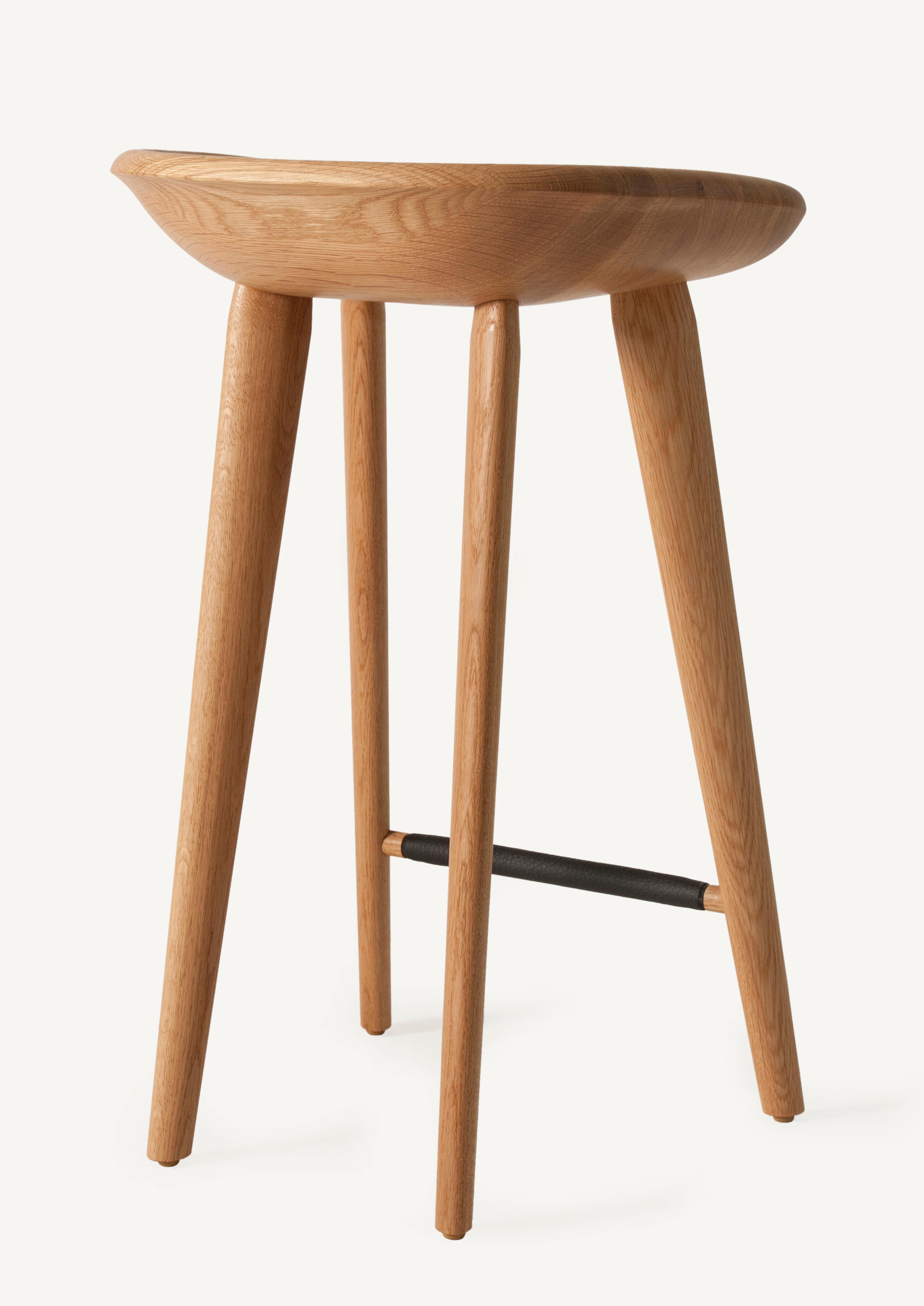 For Sale: Brown (Wood White Oak Natural) Tractor Counter Stool in Carved, Solid Wood by Craig Bassam 2