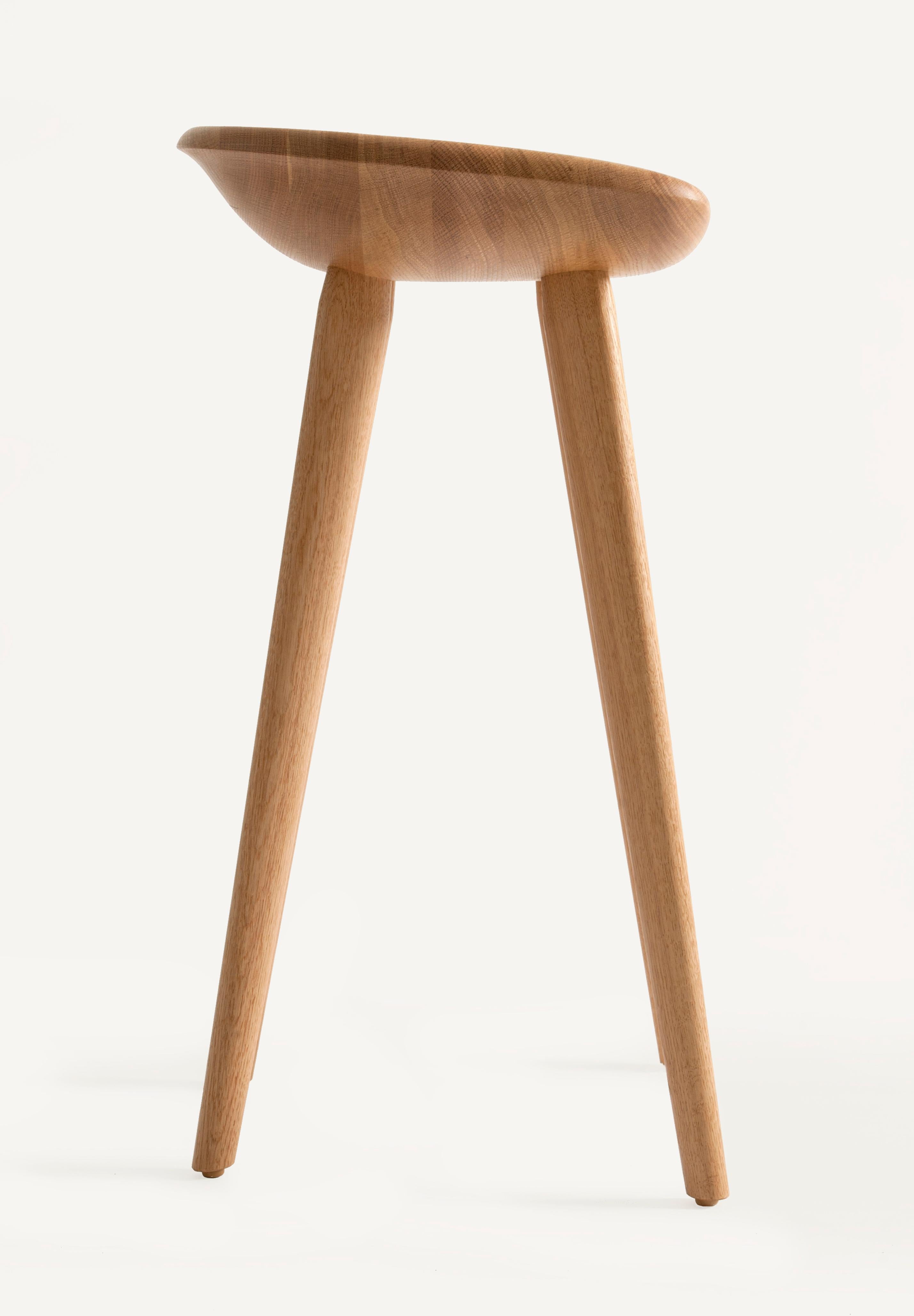 For Sale: Brown (Wood White Oak Natural) Tractor Counter Stool in Carved, Solid Wood by Craig Bassam 3