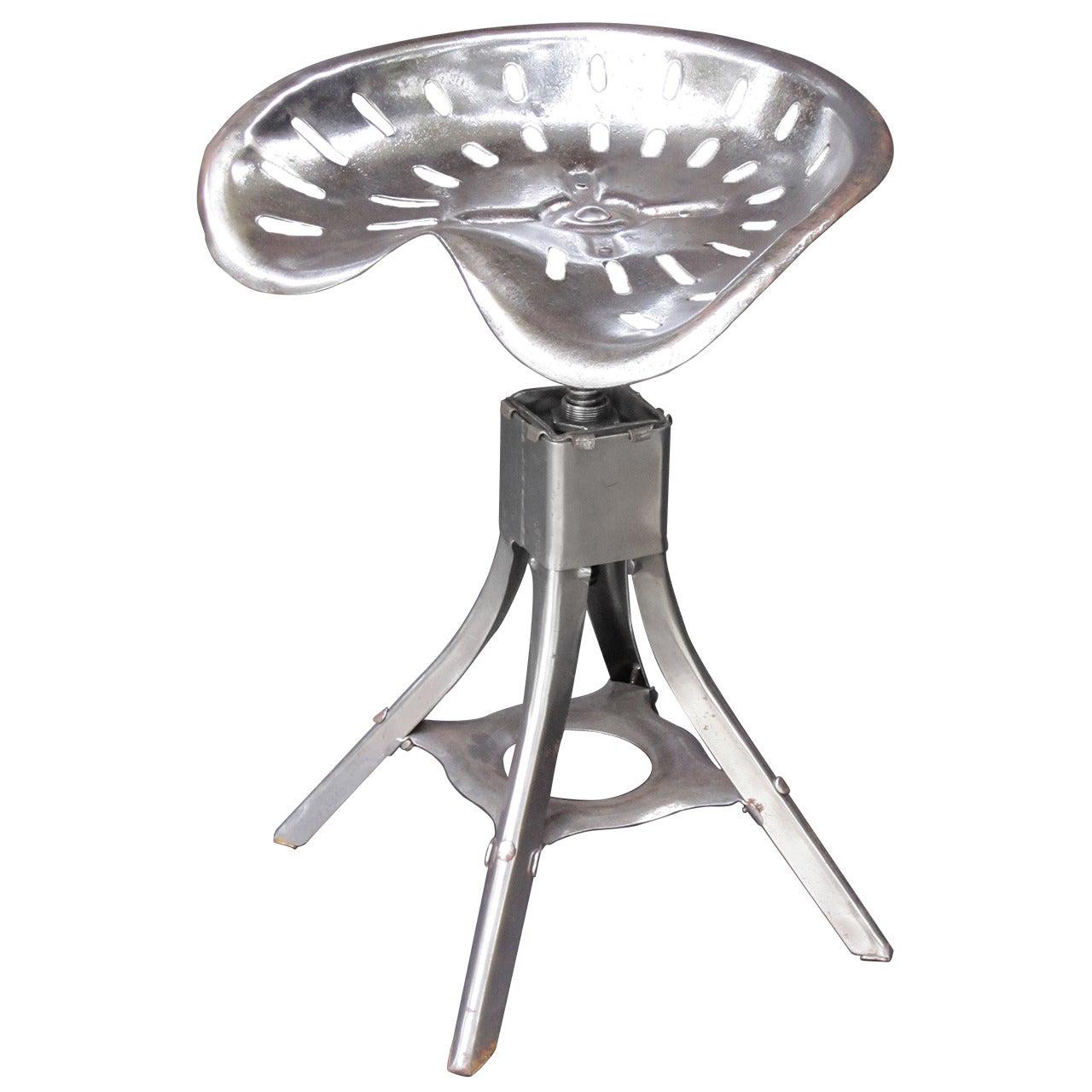 Tractor Seat Stool of Polished Steel from England