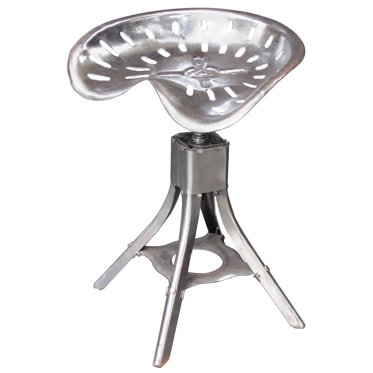 Tractor Seat Stool or Chair of Polished Steel from England