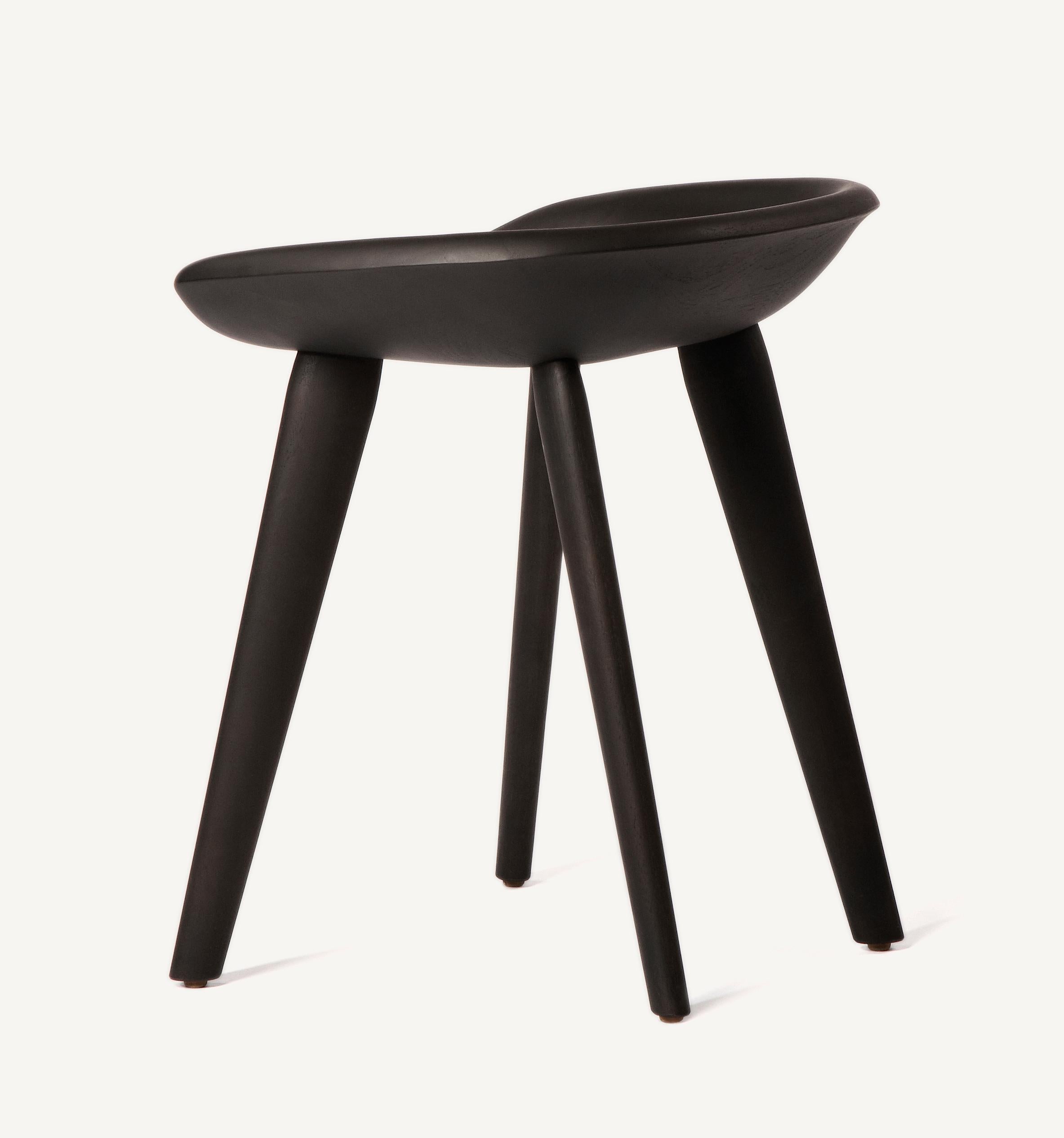 For Sale: Black (Wood Ebonized Ash) Tractor Stool in Carved, Solid Wood by Craig Bassam 2