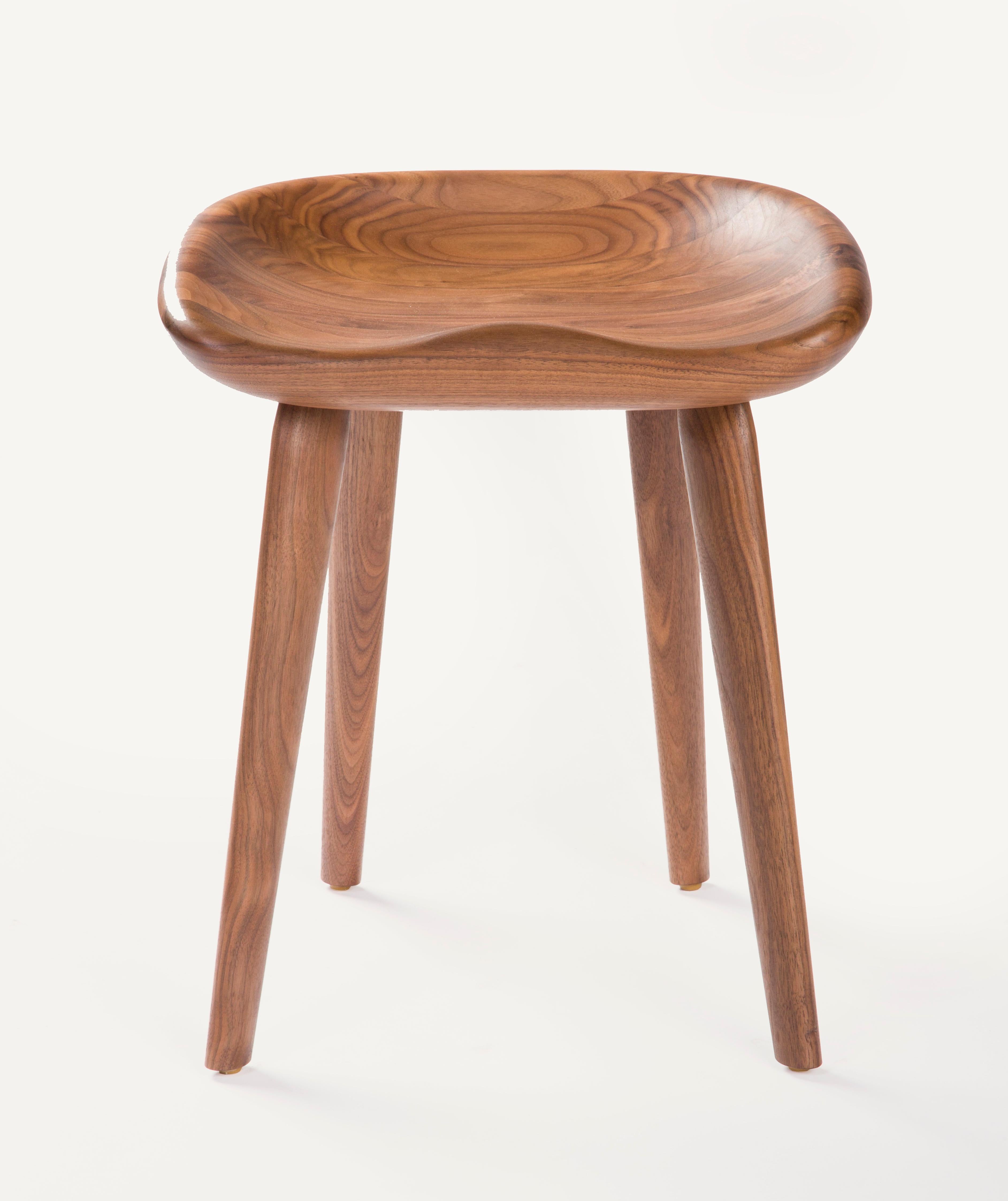 For Sale: Brown (Wood Walnut Natural) Tractor Stool in Carved, Solid Wood by Craig Bassam 3