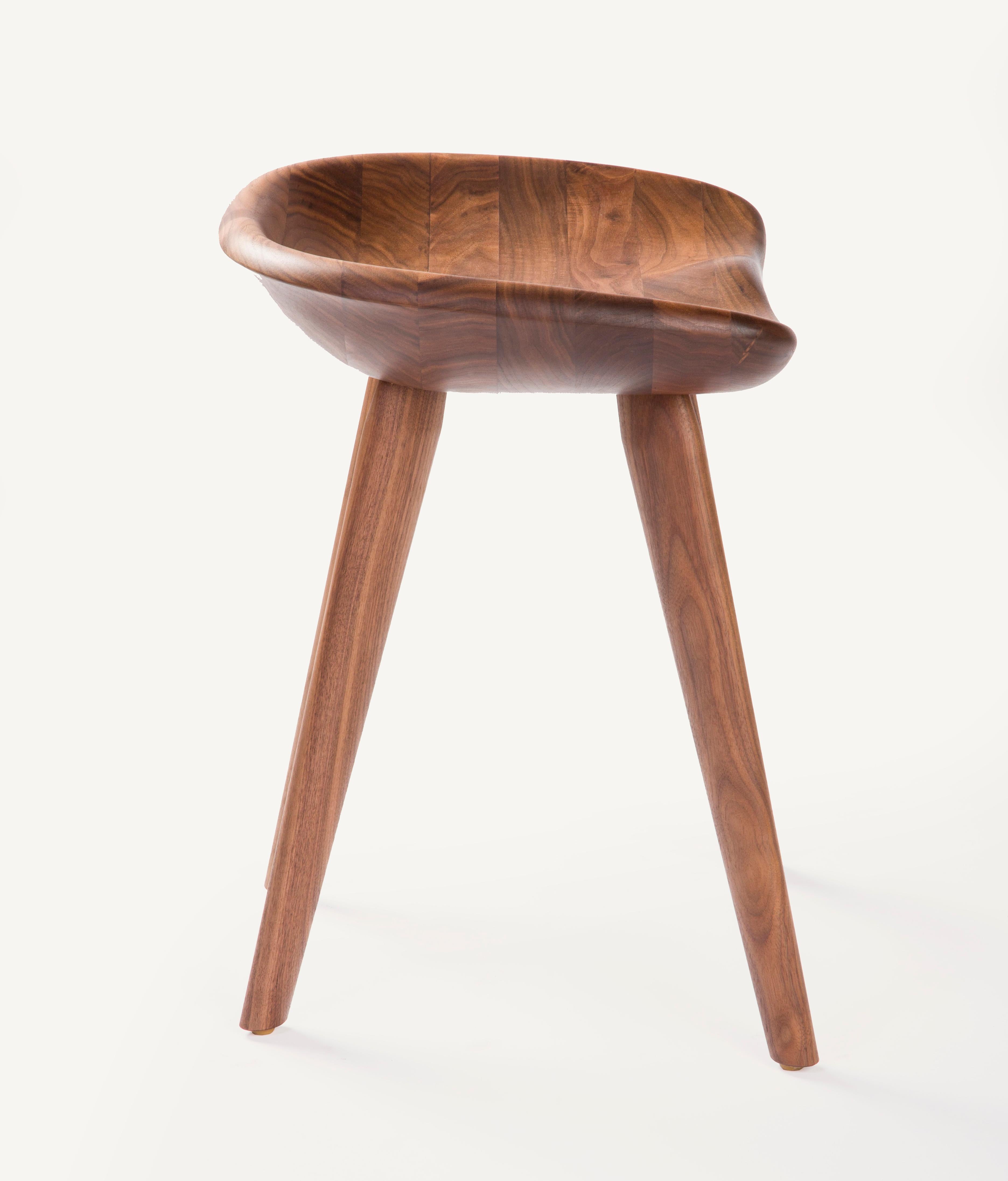 For Sale: Brown (Wood Walnut Natural) Tractor Stool in Carved, Solid Wood by Craig Bassam 4