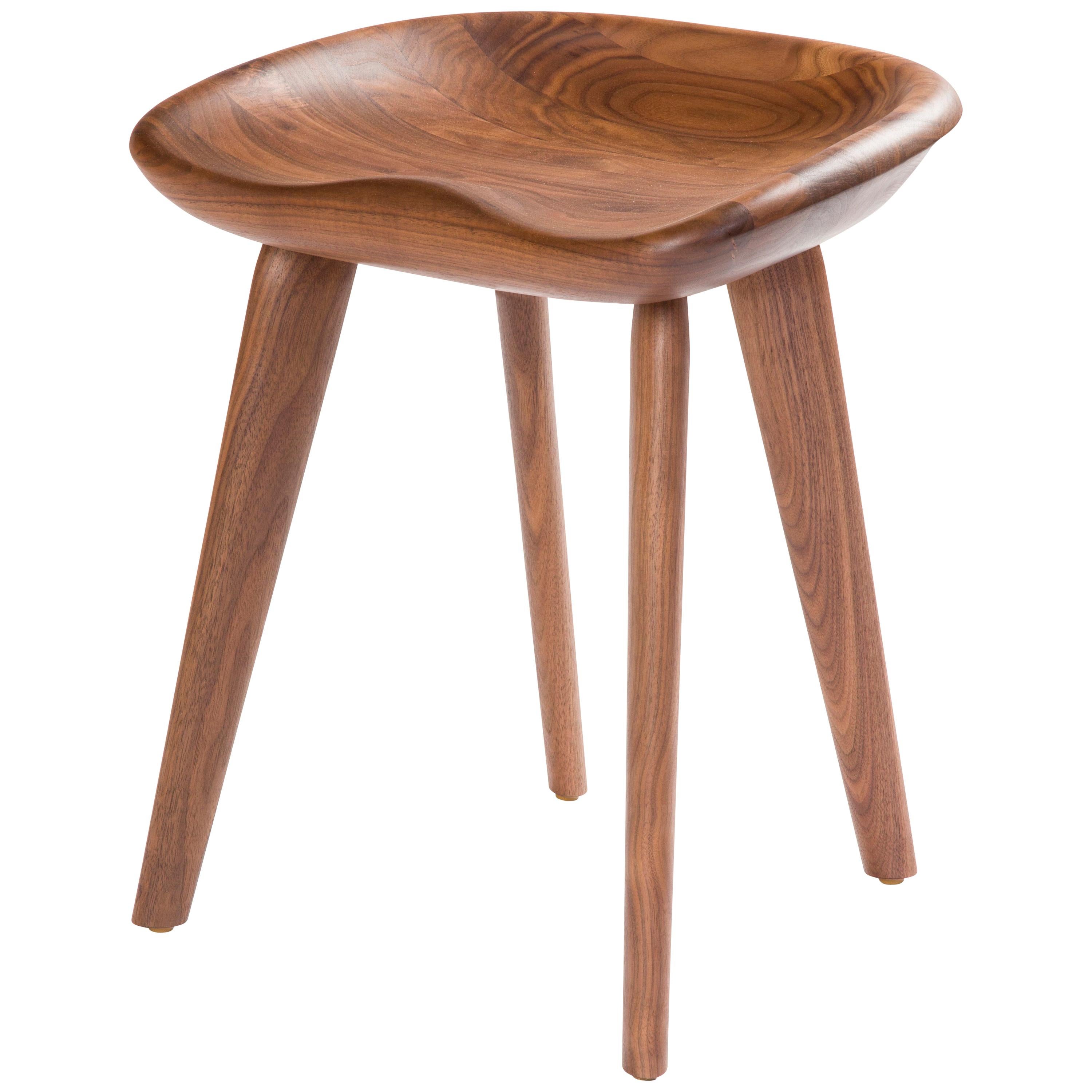 For Sale: Brown (Wood Walnut Natural) Tractor Stool in Carved, Solid Wood by Craig Bassam