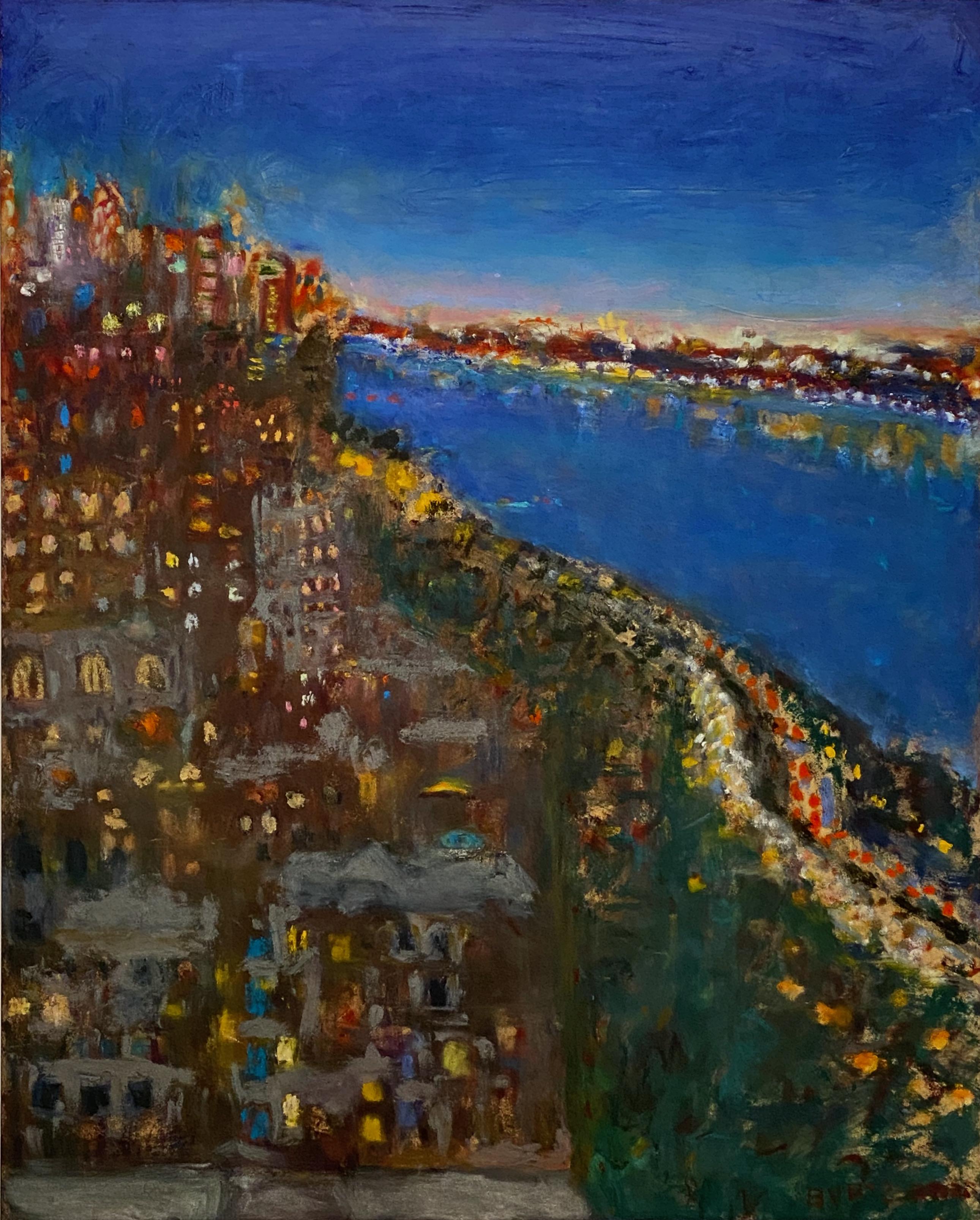 New York, New York (Nightfall) - Painting by Tracy Burtz