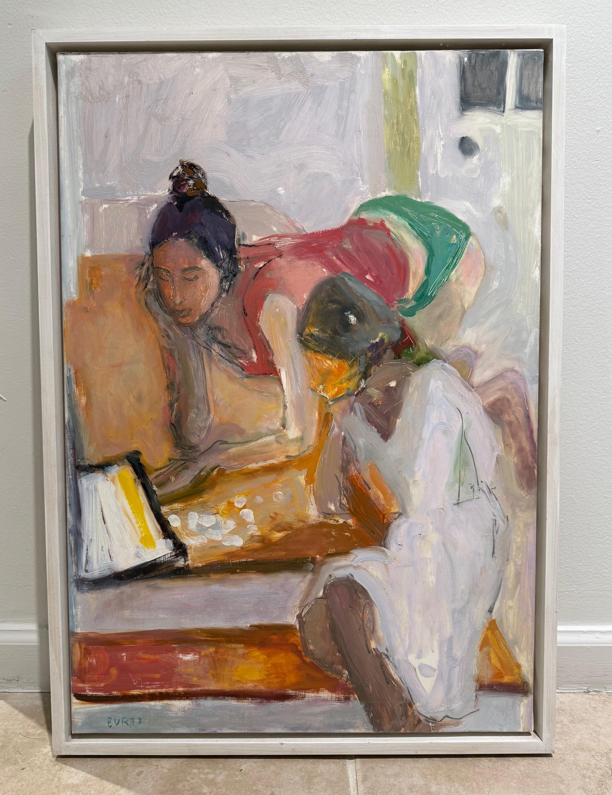Studie für „Angel Wings“ [Mädchen in einem Laptop] (Grau), Interior Painting, von Tracy Burtz