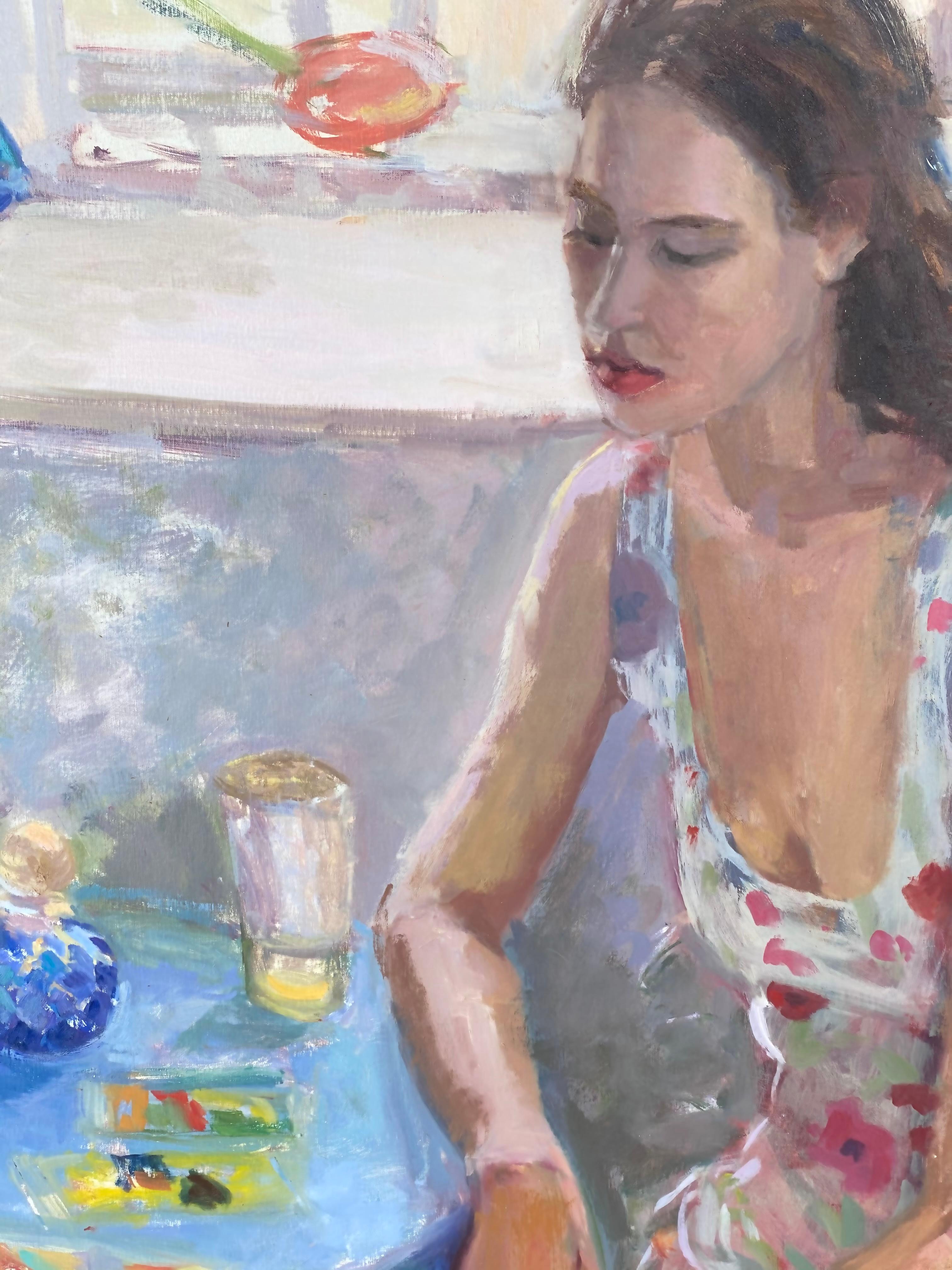 The Reader - Gray Interior Painting by Tracy Burtz