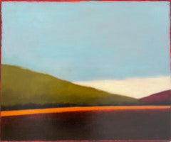 Une courbe de lumière : Peinture abstraite de paysage en couleur sur des collines vertes & Ciel bleu