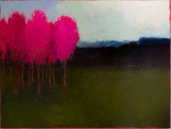 At First Blush (Minimalist Color Field Landscape Painting with Magenta Trees)
