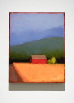 Barn Rt. 26 (Abstract Landscape Painting of a Red Barn, Yellow Field & Blue Sky)