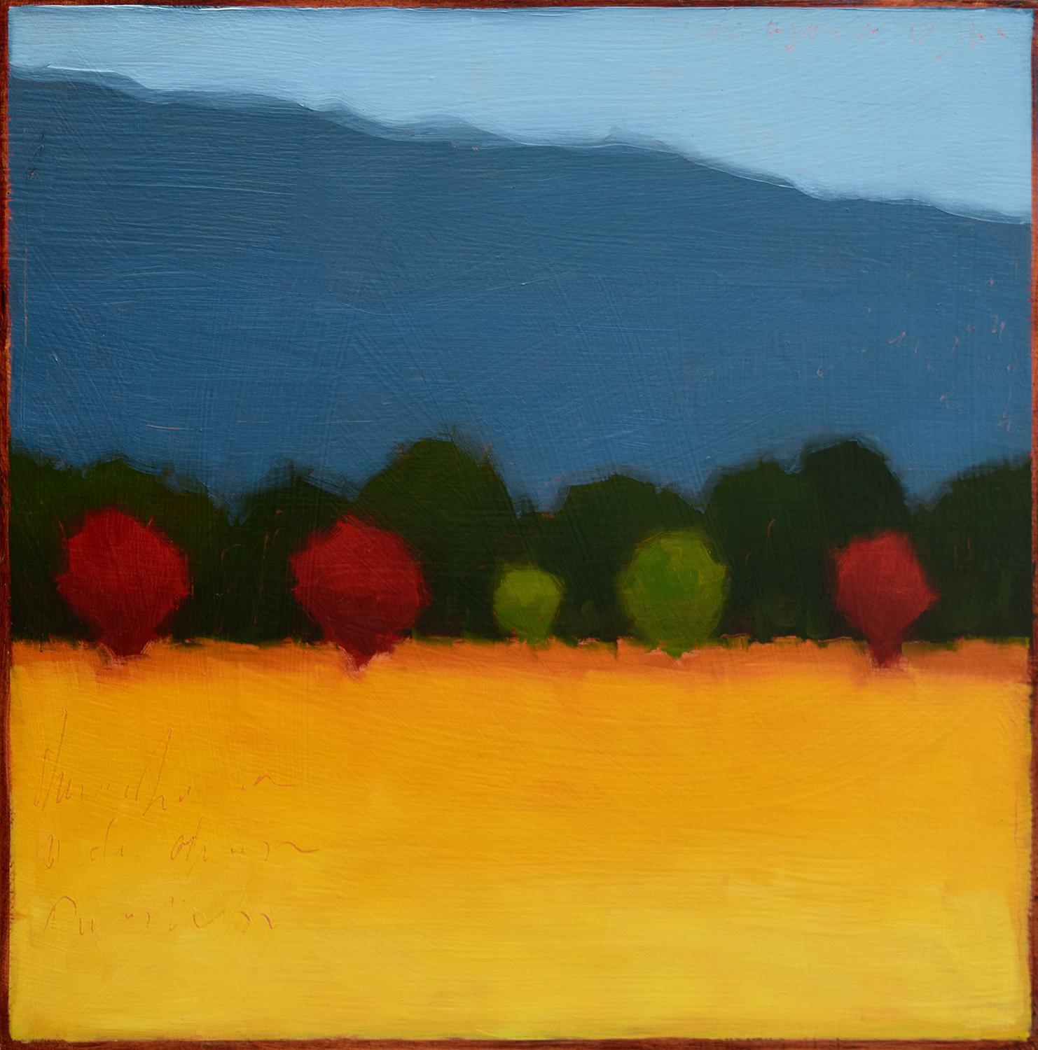 Tracy Helgeson Figurative Painting - Bright Field (Color Field Painting of a Rural Landscape in Autumn)