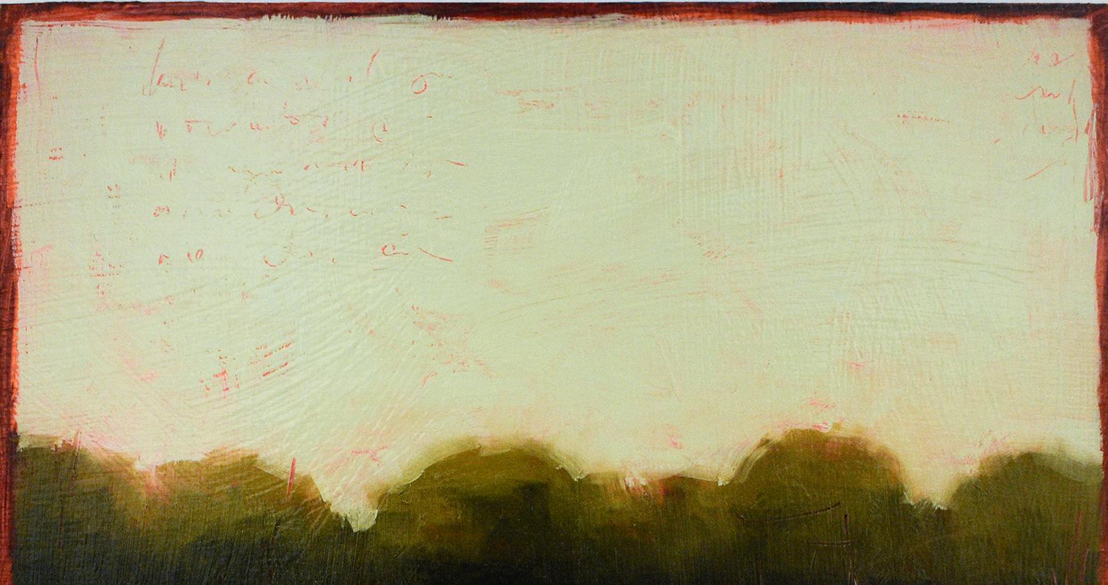 Minimal, abstracted landscape of a pink field with a dark green tree line under a mint green sky
oil on birch panel, 10 x 8 inches
Ready to hang as is, no frame required, edges of the panel are painted soft black
Signed, verso

This modern American