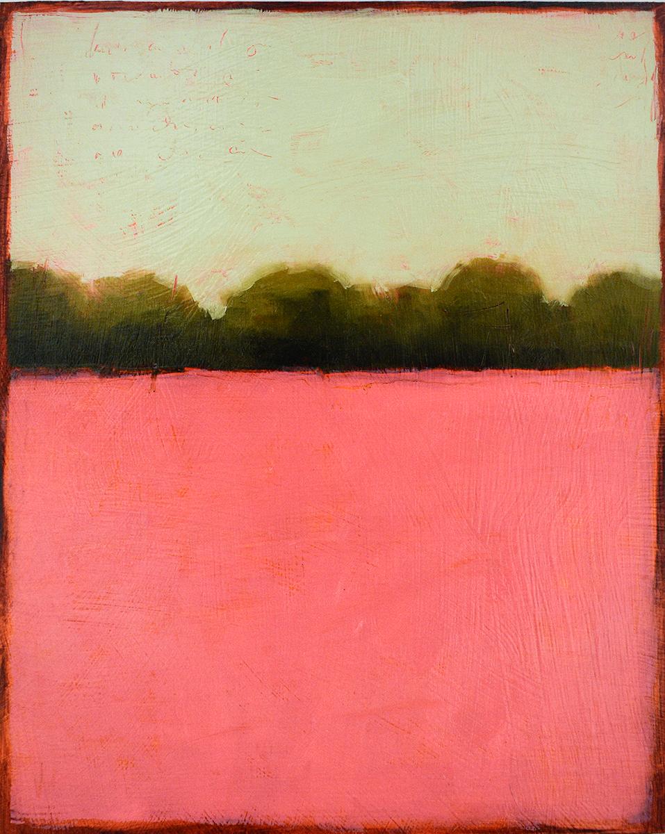 Tracy Helgeson Abstract Painting - Color Field 381: Abstract Landscape Painting of a Pink Field and Mint Green Sky