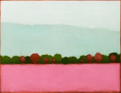 Color Field 608 (Contemporary Landscape Painting, Tree line beyond Pink Field)