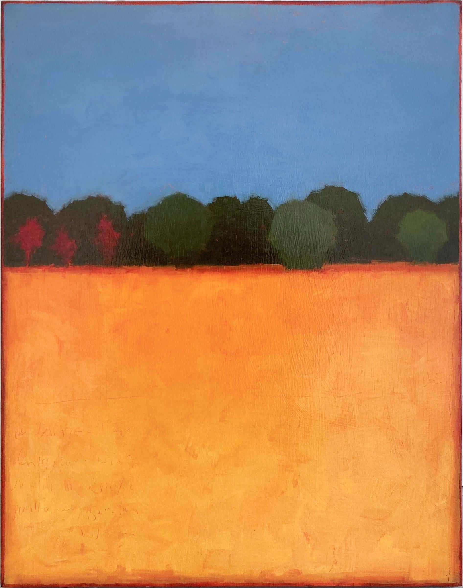 Tracy Helgeson Abstract Painting – Farbfeld 619 (Zeitgenössisches vertikales Landschaftsgemälde in Blau und Orange)