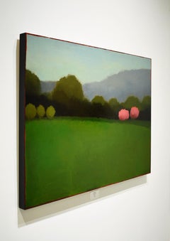 Glorious Greens (Abstract Landscape Painting of Forest & Pink Autumn Trees)