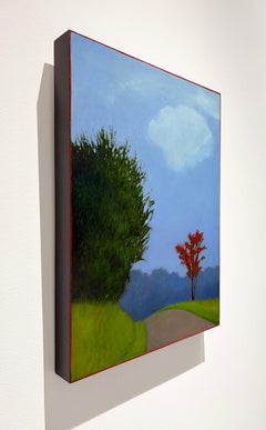 Buonasera (Paesaggio astratto di un campo verde, cielo blu e alberi)