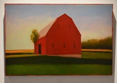 Great Amish Barn: Modern Edward Hopper Inspired Landscape Painting on Panel