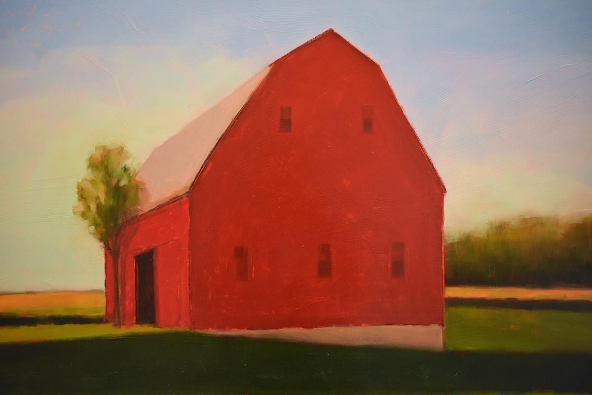 Great Amish Barn: Modern Edward Hopper Inspired Landscape Painting on Panel 1