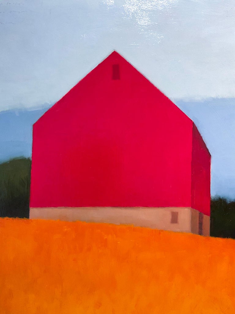 Tracy Helgeson - Hillside Barn (Abstract Landscape Painting w/ Red Barn ...